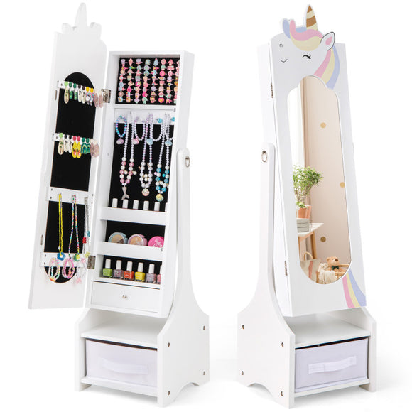 Montessori 2-in-1 Unicorn Full Length Tilting Childrens Mirror & Jewellery Cabinet | Armoire | White