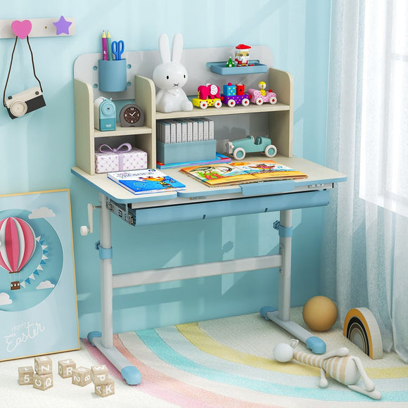 Kids Height Adjustable Desk  | Childrens Desk with Storage | Hutch Style | Blue | 3-12 Years 