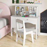 Deluxe kids table and chairs cum kids desk with storage in white