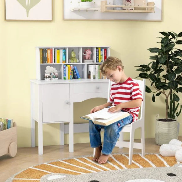 This white wooden childrens desk is made to a super high quality and is packed with storage features