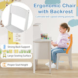 The chair on this kids desk set is ergonomic to support the spine whilst the desk height also promotes a good sitting position