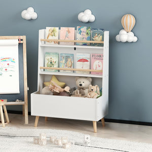 2-in-1 Montessori Wood Kids Book shelf & Toy Storage Unit | 90cm high x 68cm wide | White