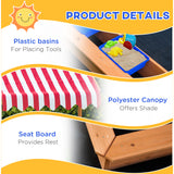 2-in-1 Montessori Eco Natural Fir Wood Sandpit | Water Play | Sun Canopy &  Cover | 3-7 