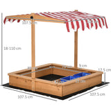 2-in-1 Montessori Eco Natural Fir Wood Sandpit | Water Play | Canopy &  Cover | 3-7 Years