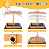 2-in-1 Montessori Eco Natural Fir Wood Sandpit | Water Play | Sun Canopy and Cover 