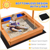 2-in-1 Montessori Eco Natural Fir Wood Sandpit | Water Play | Sun Canopy &  Cover | 3-7 Age Range