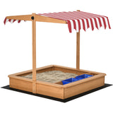 2-in-1 Montessori Eco Natural Fir Wood Sandpit | Water Play | Sun Canopy &  Cover | 3-7 Ages