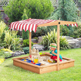 2-in-1 Montessori Eco Natural Fir Wood Sandpit | Water Play | Sun Canopy &  Cover | 3-7 Years