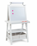 Deluxe Easel | Double Sided Whiteboard & Chalkboard Painting Easel with Paper Roll | 2 Storage Boxes | White