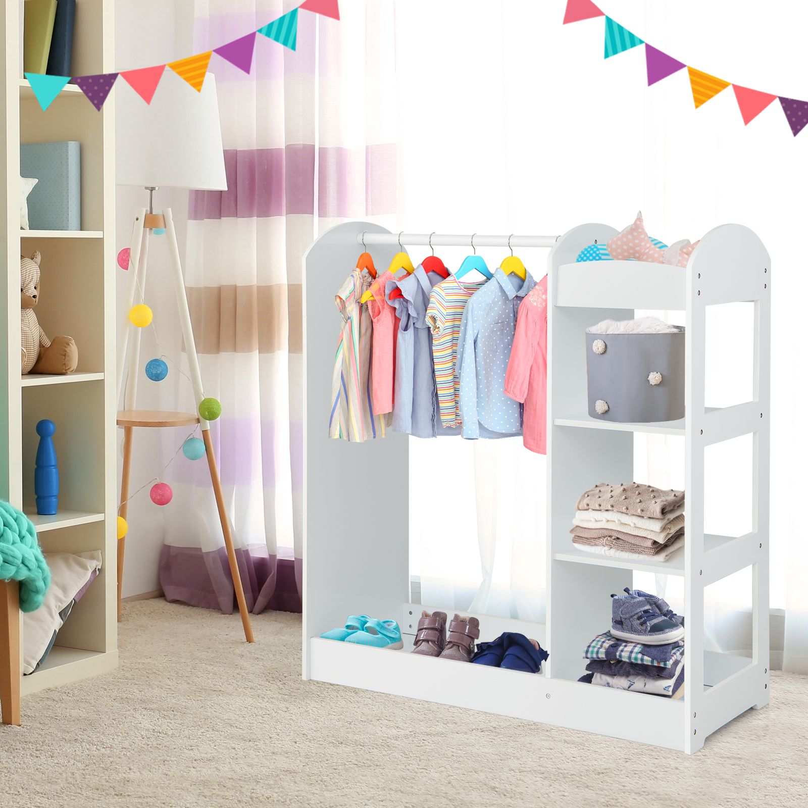 3 in 1 Montessori Dress Up Rail 4 Shelves Mirror White or Pink 1m High www.littlehelper