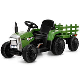 Montessori Electric Car | 12V Kids Ride On Tractor with Trailer Music and LED Lights | Dark Green