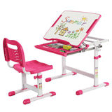 Height Adjustable Whiteboard Kids Desk with Spine-Supporting Chair | Tilting Desktop | Pink