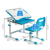 Kids Height Adjustable Childrens Drawing Desk with Spine-Supporting Chair | Tilting Desktop | Blue