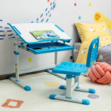 Height Adjustable Kids Desk with Spine-Supporting Chair | Tilting Desktop | Blue