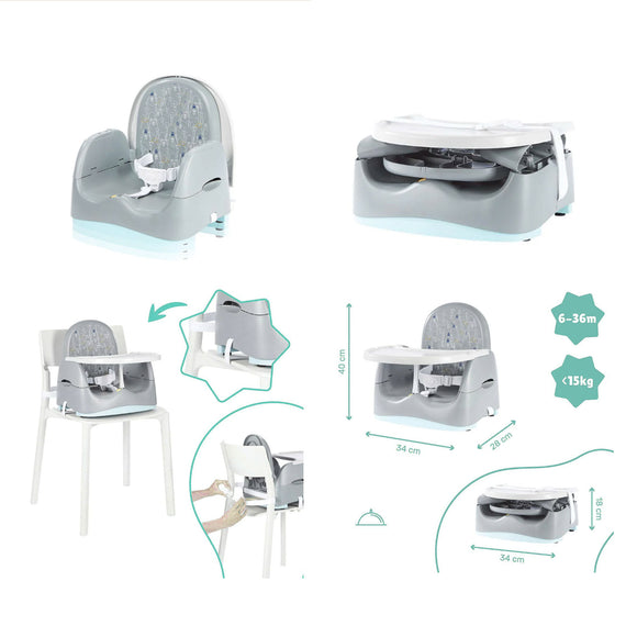 Deluxe Comfort Portable & Folding Baby-to-Toddler Booster Seat | Portable High Chair | Teal, Grey & White