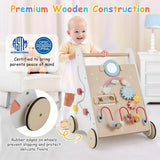 Ergonomic | Posture Promoting Sit-to-Stand Wooden Baby Walker | Multiple Built-in Toy Activities 