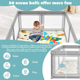 Extra Large Baby Playpen and Ball Pool with 50 Balls, Mat & Carry Bag | Breathable Mesh Fabric |  2m x 1.4m  | Grey