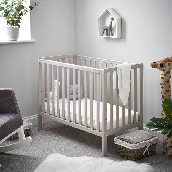 100% Eco New Zeland Pine Grow-with-Me Height Adjustable Space Saving Cot | Warm Grey | Birth - 18m