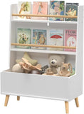 2-in-1 Montessori Kids bookcase & Toy Box | 90cm high in White