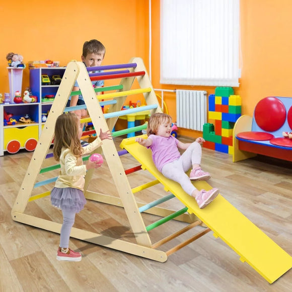 3-in-1 Eco Wood Folding Climbing Frame | Montessori Pikler Triangle | Slide & Climber | 1-6 Years