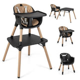 5-In-1 Wooden Baby High Chair & Childrens Table & Chair | 5 Point Harness | Black & Beige | 6m - 3 Years