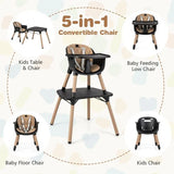 5-In-1 Wooden Baby High Chair & Childrens Table & Chair | 5 Point Harness | Black & Beige | 6-36m