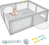 XXL Baby Playpen and Ball Pool | 50 FREE balls & 4 FREE pull-up rings | 2m  x 1.92m | Grey