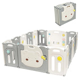 Large Montessori 16 Panel Folding Baby Bear Playpen and Ball Pool with Activity Panel | Modular | Grey & White | 1.95 x 1.6m