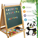 100% Bamboo Wood Height Adjustable Folding 3-in-1  Easel | Whiteboard | Blackboard Double Easel | 3-16 Years