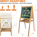 Eco Conscious Bamboo Wooden Height Adjustable Folding 3-in-1  Easel | Whiteboard | Blackboard Double Easel | 3-16 Years