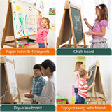 Eco Conscious Bamboo Wood Height Adjustable Folding 3-in-1  Easel | Whiteboard and Blackboard