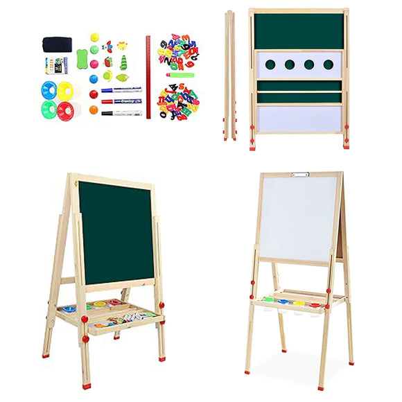 Folding Height Adjustable Easel | Whiteboard | Blackboard Double Easel | FREE Accessories | 3 Years +