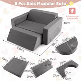 8 Piece Montessori Modular Soft Play Set | Foam Building Blocks | Sofa Chair | Grey | 12 months plus