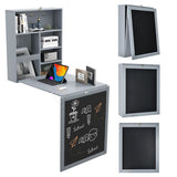 Montessori Space-Saving Wall Mounted Desk | Floating Desk | Blackboard | Storage | Grey | 5-12 Years