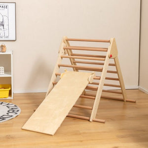 3-in-1 Eco Wood Folding Climbing Frame | Montessori Pikler Triangle, Slide & Climber | 12m+