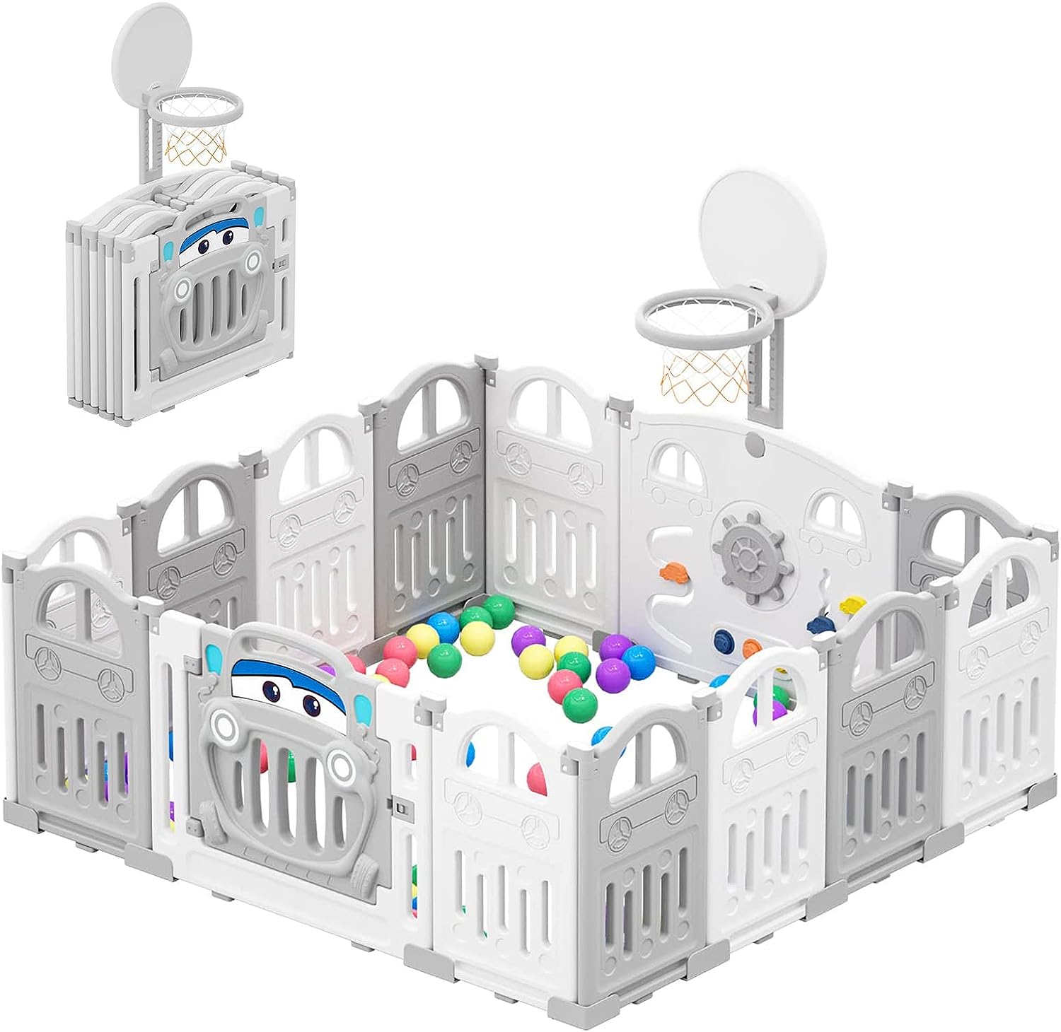 Large Baby Ball Pit Sturdy Play Pen/ Yard W/Basketball Hoop for Babies and  Toddlers Children's Fence Play Area, Indoor Outdoor Kids Activity Center