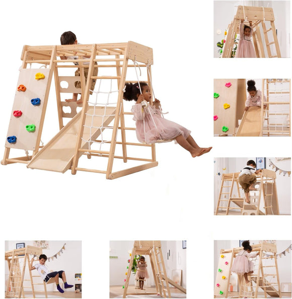 Ergonomic Design Pikler 8-in-1  Indoor Eco Wood Toddler Jungle Gym | Climbing Wall | Slide | 24m+