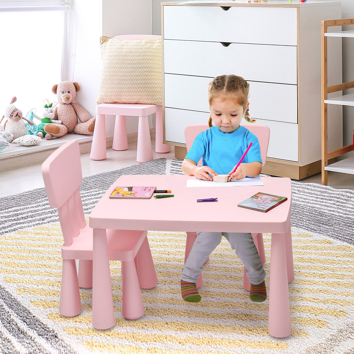 Montessori Spine Protecting Kids Table & 2 Chairs | Pink | 1-7 Years ...