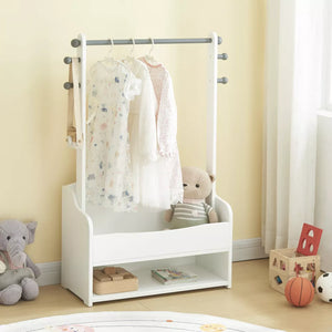 Montessori Childrens Clothes Rail |  Kids Dress Up Rail | with Storage | White & Grey