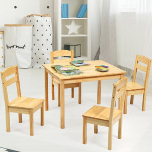 kids table and 4 chairs made from eco conscious natural pine wood for kids 3-8 years