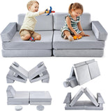 10 Piece Montessori Modular Soft Play Set | Foam Building Blocks | Sofa Couch | Light Grey | 12m+