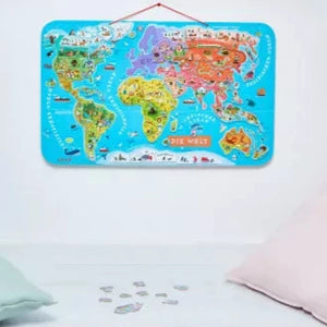 Large magnetic eco wooden world map puzzle