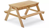 Montessori 4-in-1 FSC Eco Conscious Wooden 4 Seater Picnic Bench | Water Station | Sandpit & Mud Kitchen with Lid | 18m+