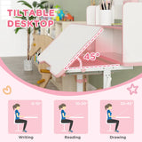 Children's Montessori Ergonomic Height Adjusting Tilting Study & Art Desk & Chair | Pink | 3-12 Years