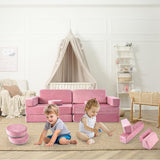 10 Piece Montessori Modular Soft Play Set | Foam Building Blocks | Sofa Couch | Pink | 12m+