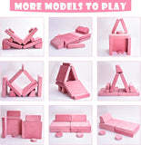 10 Piece Montessori Modular Soft Play Set | Foam Building Blocks | Sofa Couch | Pink | 12 months and up