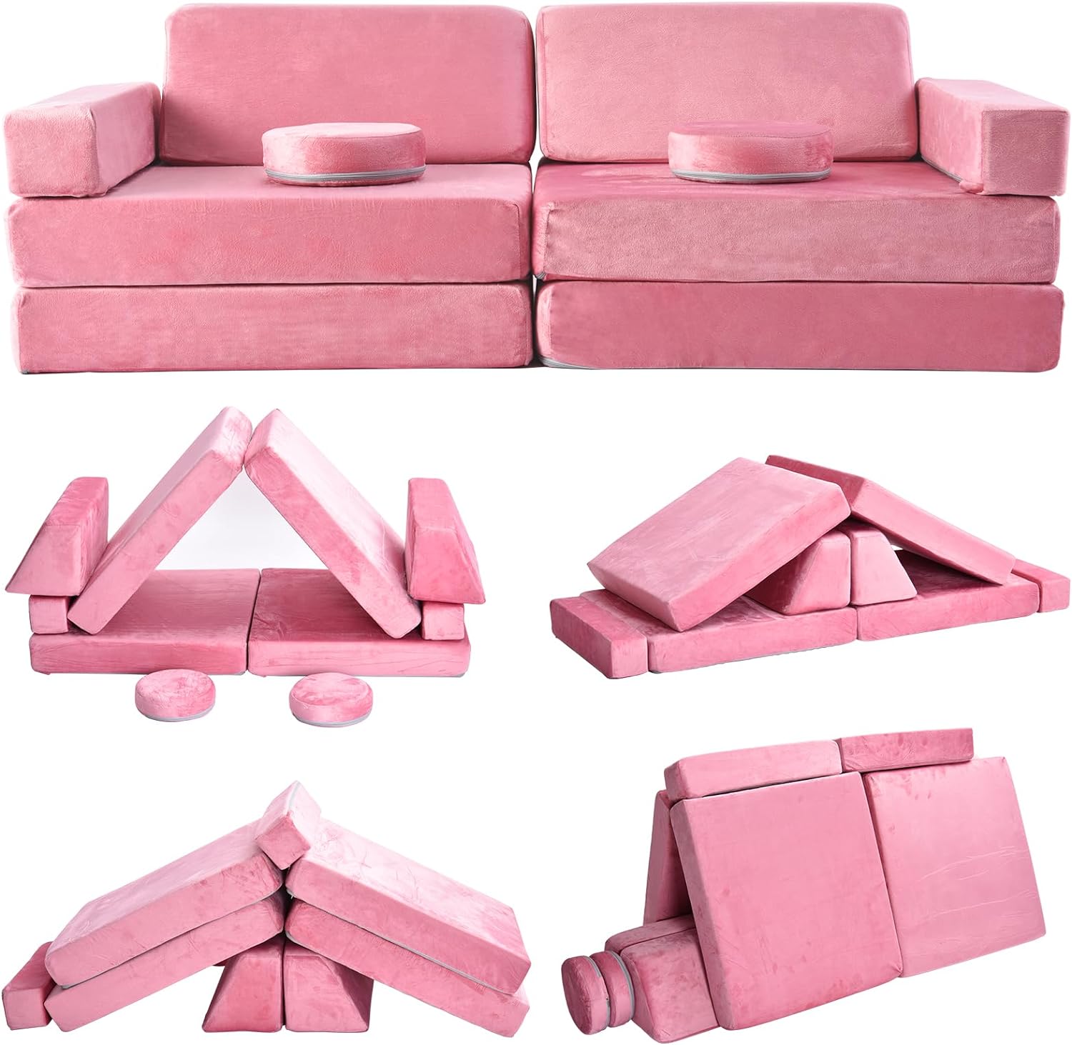 10 PC Kids Montessori Soft Play Sofa Couch Foam Blocks Pink 12m www.littlehelper