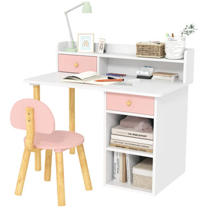 Montessori Kids Desk & Chair | Spine Supporting Childrens Desk with Storage | Natural White & Pink | 3-8 Years