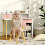 Montessori Kids Desk & Chair | Hutch Desk with Storage | Natural White & Pink | 3-8 Years