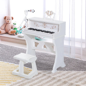 Montessori 37 Keys Mini Grand Piano & Stool with Microphone in White